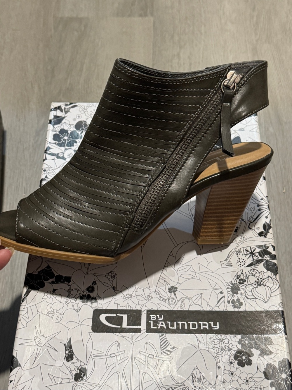 CL by Laundry Olive Peep-Toe Stacked Heel Ankle Sandal